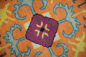 Orange, Silver and Mustard Traditional Mamluk Design Medallion Multi Size wool Area Rug
