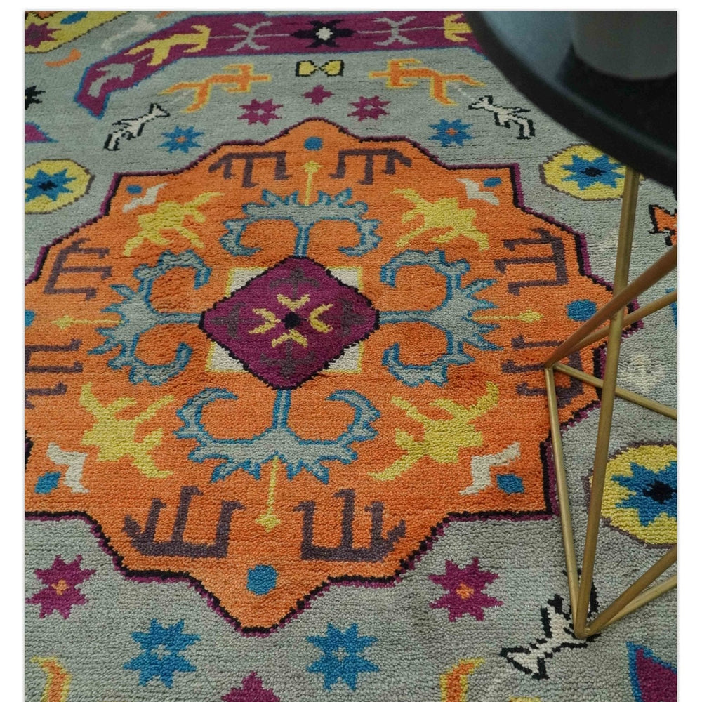 Orange, Silver and Mustard Traditional Mamluk Design Medallion Multi Size wool Area Rug