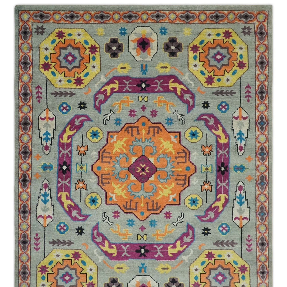 Orange, Silver and Mustard Traditional Mamluk Design Medallion Multi Size wool Area Rug