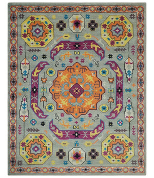 Orange, Silver and Mustard Traditional Mamluk Design Medallion Multi Size wool Area Rug