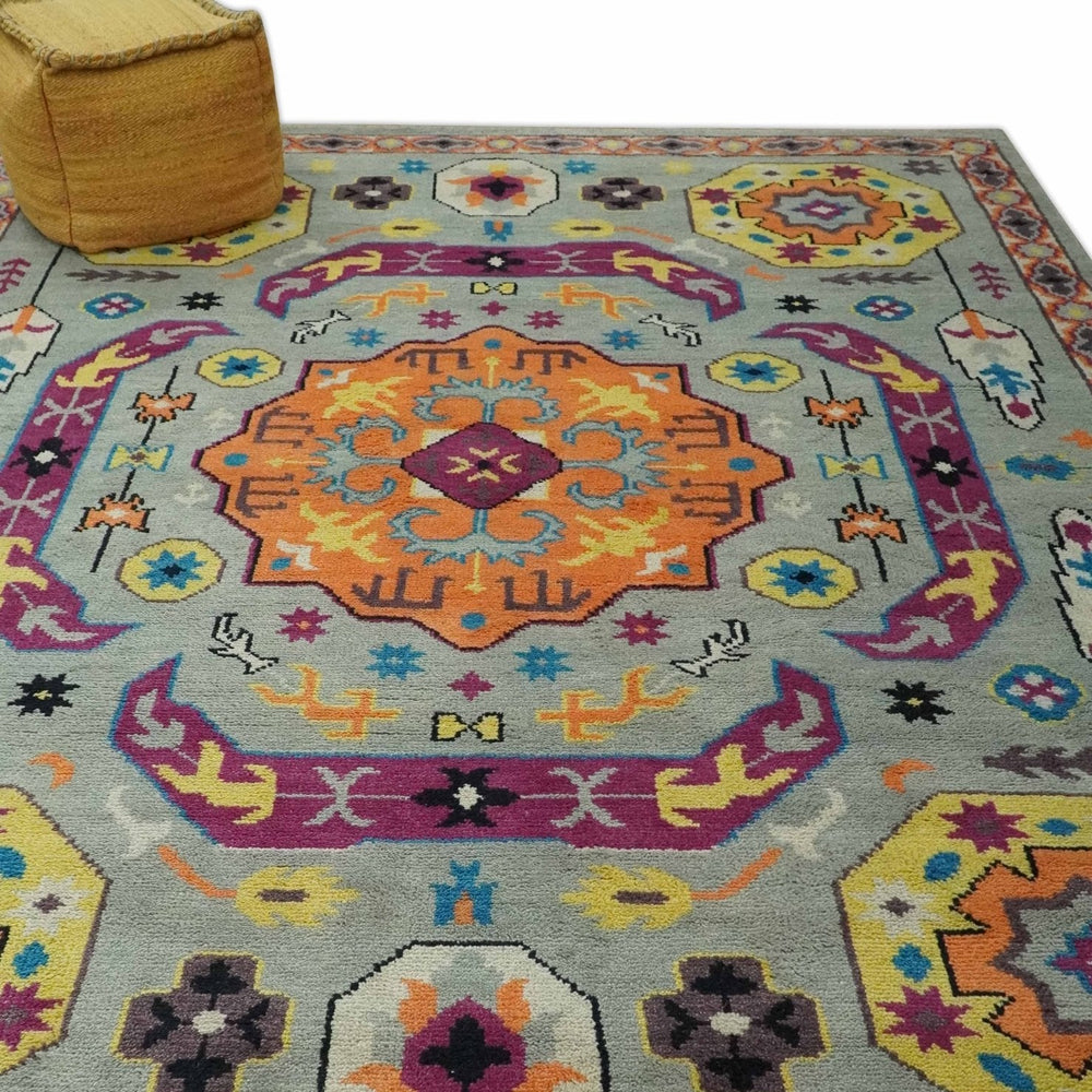 Orange, Silver and Mustard Traditional Mamluk Design Medallion Multi Size wool Area Rug