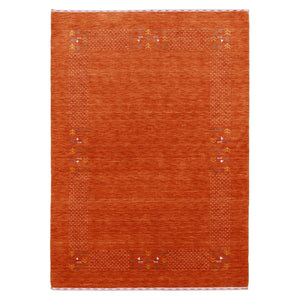 Orange Solid ground with Border Pattern Loomed Wool Area Rug