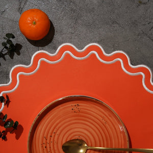 Solace Orange & White Scalloped Faux Leather Placemat