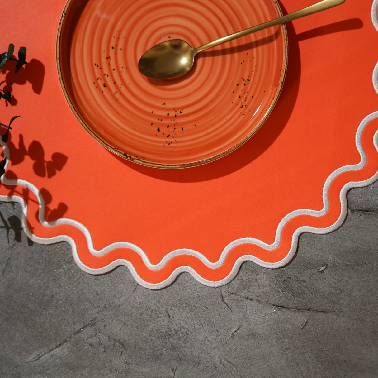 Solace Orange & White Scalloped Faux Leather Placemat