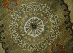 Oriental Floral Hand knotted Olive and Green 8x10 and 8.7x11.8 wool Area Rug