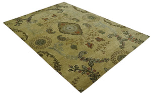 Oriental Floral Hand knotted Olive and Green 8x10 and 8.7x11.8 wool Area Rug