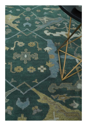 Oriental Oushak Teal Green and Gray 9x12 Hand Knotted Wool Area Rug