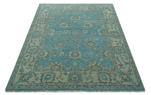 Origin Custom Made Blue and Beige Oushak Hand Knotted Wool Rug