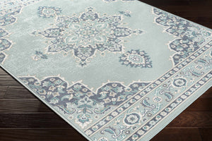 Orla Pale Blue Medallion Area Rug - Clearance