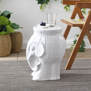 Orla modern bohemian elephant ceramic garden stool - Tuesday Morning - Outdoor Tables