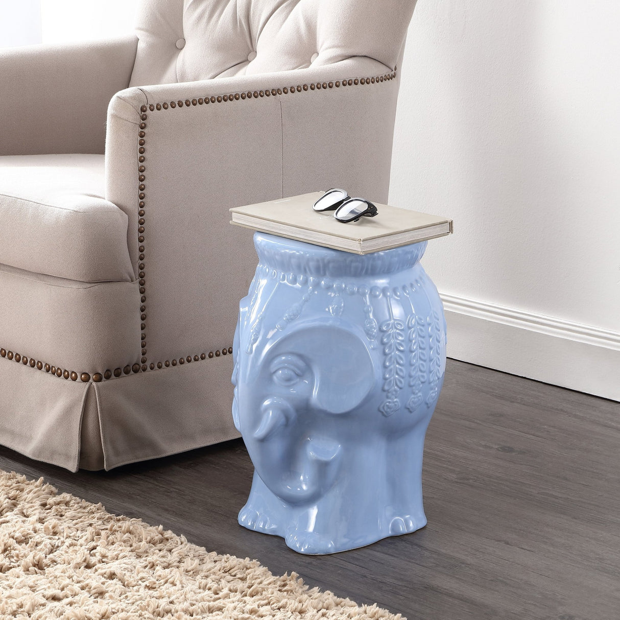 Orla modern bohemian elephant ceramic garden stool - Tuesday Morning - Outdoor Tables