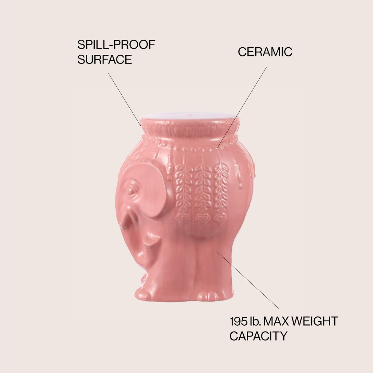 Orla modern bohemian elephant ceramic garden stool - Tuesday Morning - Outdoor Tables
