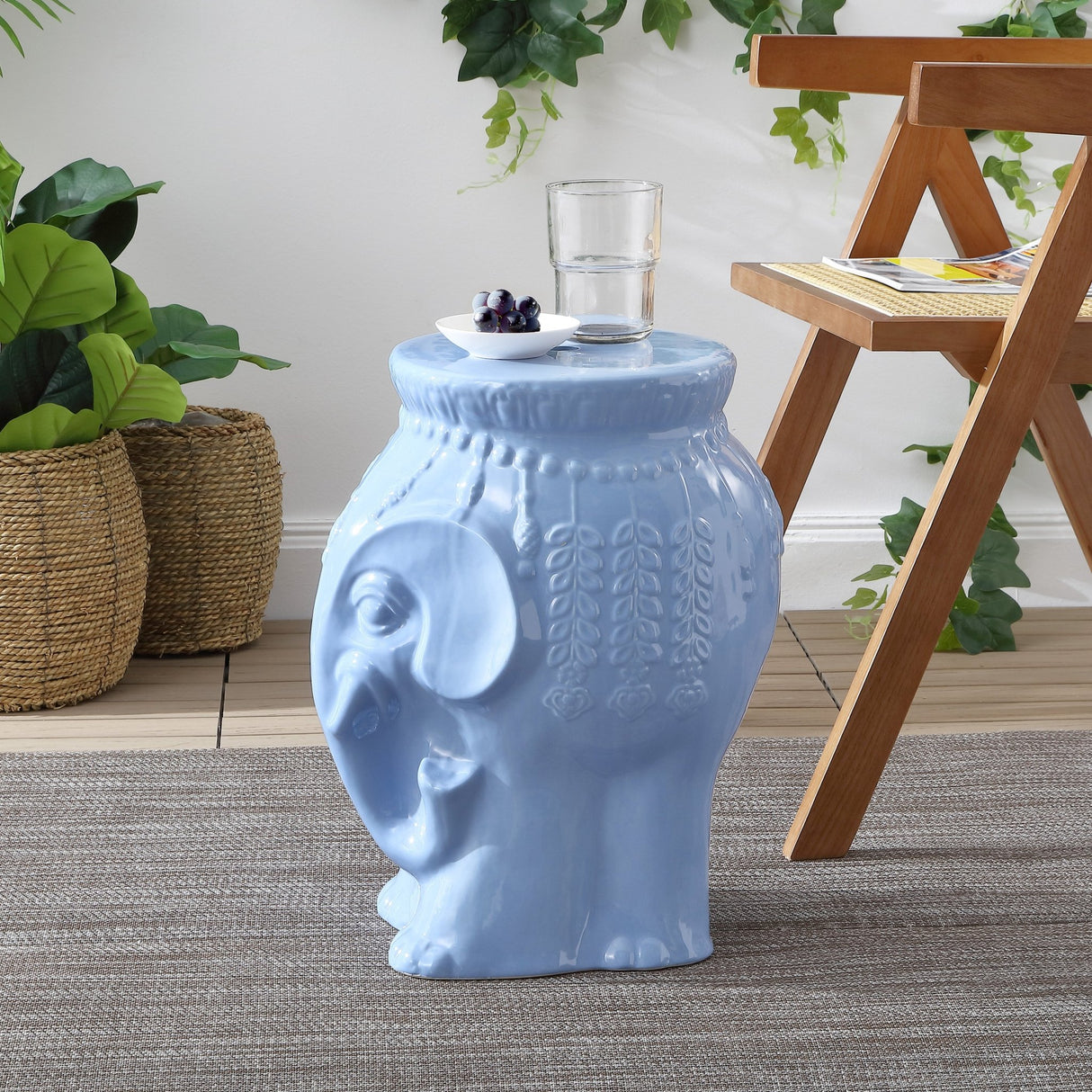 Orla modern bohemian elephant ceramic garden stool - Tuesday Morning - Outdoor Tables