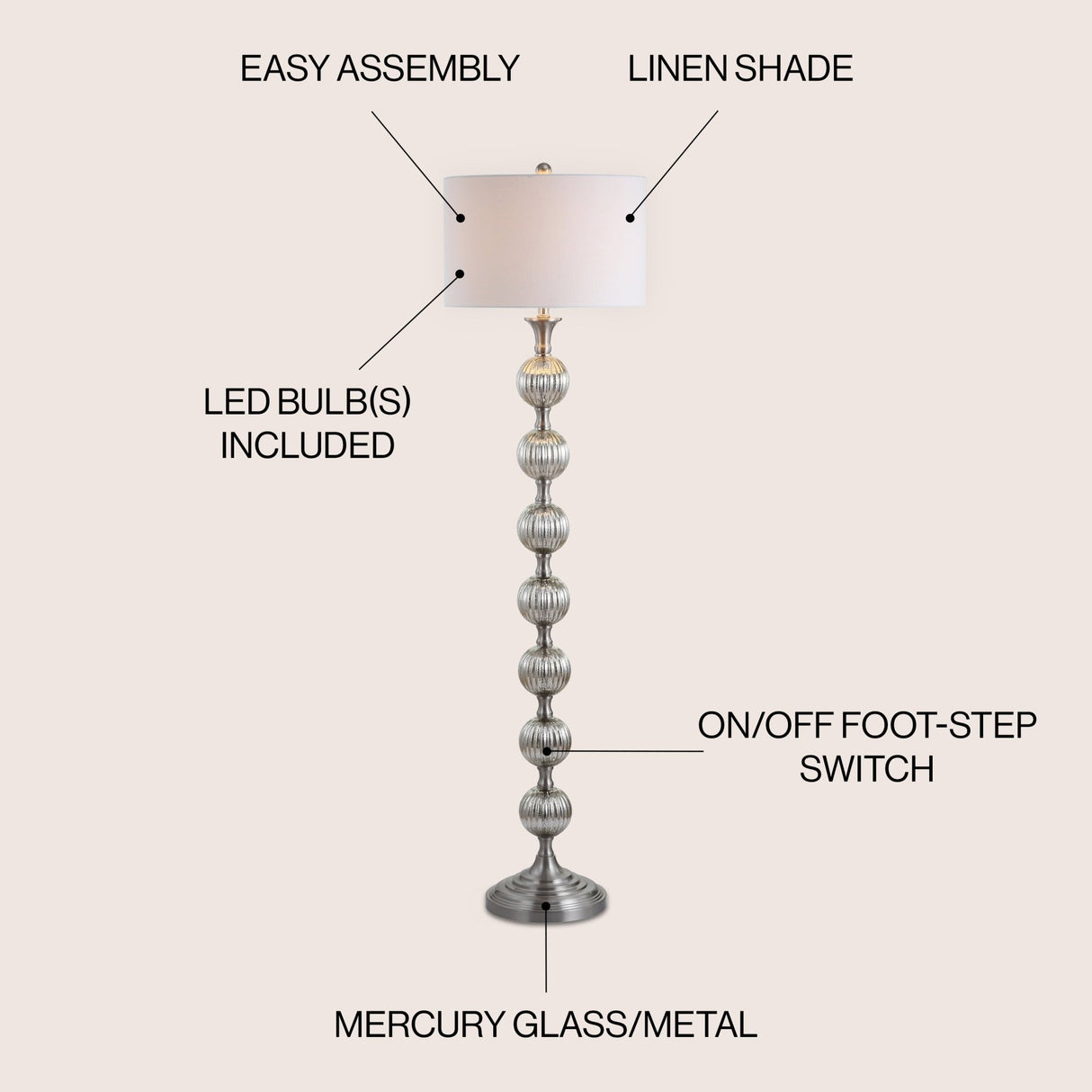 Oslo glass/metal led floor lamp - Tuesday Morning - Floor Lamps
