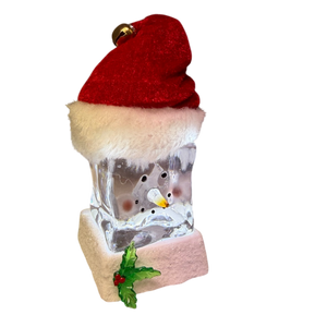 Lighted Snowman Cube with Santa Hat Ornament