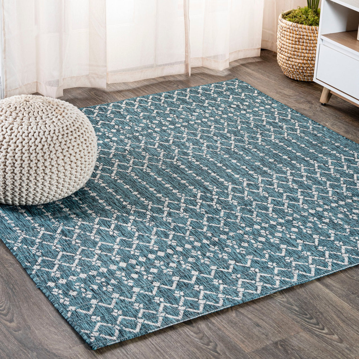 Ourika Moroccan Geometric Textured Indoor/Outdoor Square Area Rug - Tuesday Morning - Area Rugs