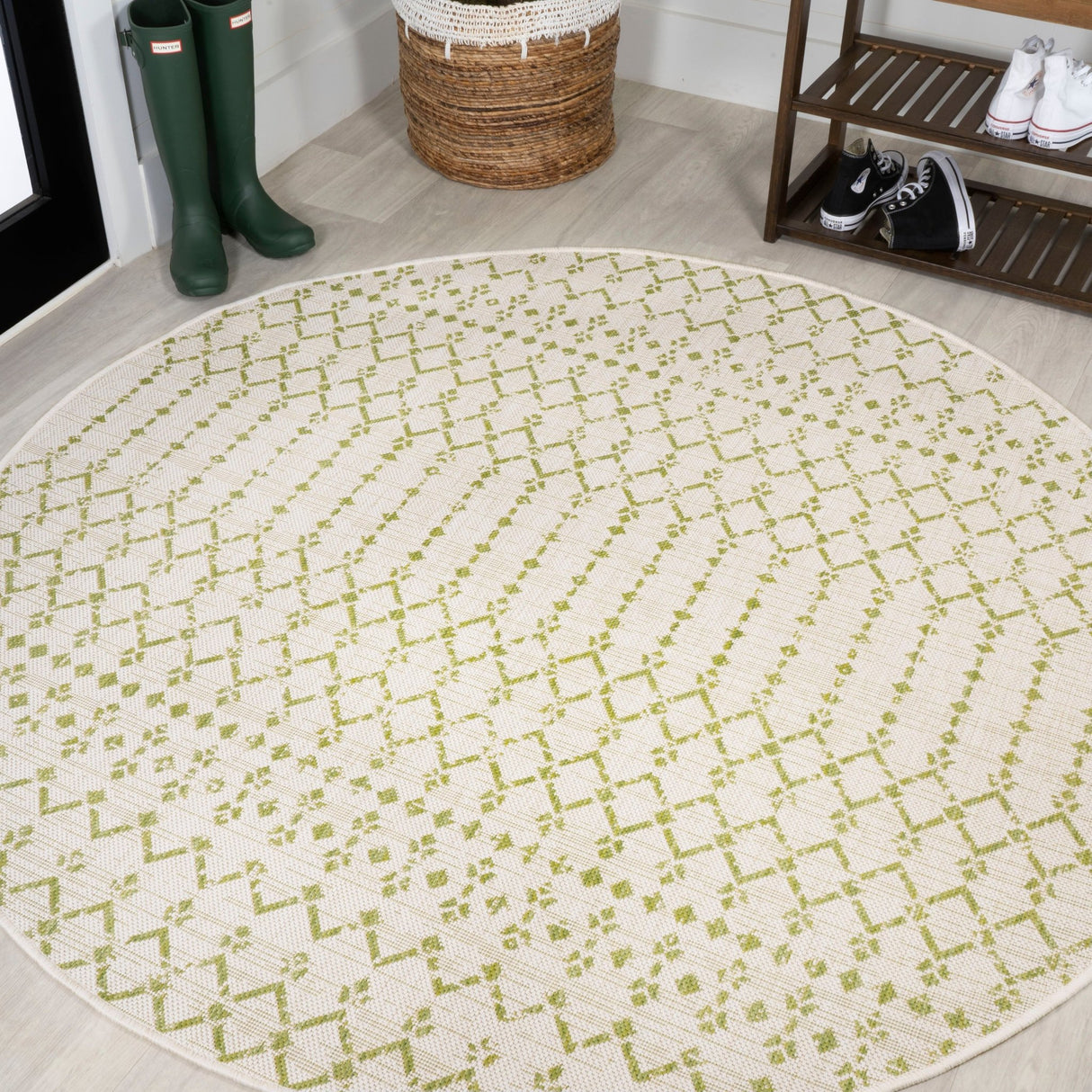 Ourika Moroccan Geometric Textured Weave Indoor/Outdoor Round Area Rug - Tuesday Morning - Area Rugs
