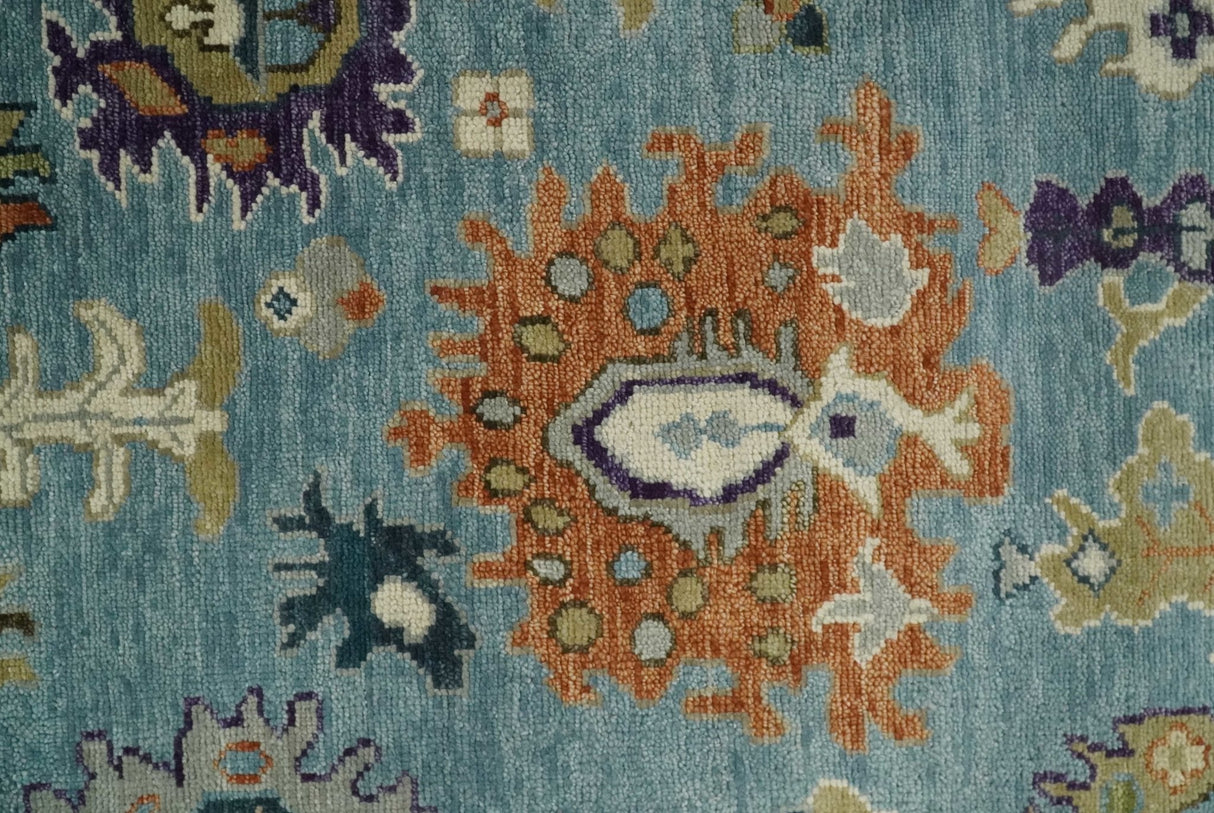 Oushak Hand Knotted Blue and Ivory Traditional Wool Multi Size wool Area Rug