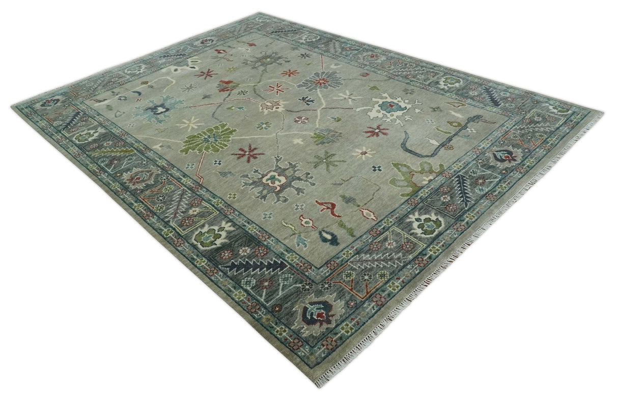 Oushak 9x12 Hand Knotted Olive and Charcoal Traditional Wool Rug