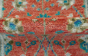 Oushak Design Red And Green 2.6x8 Hand knotted Wool Rug