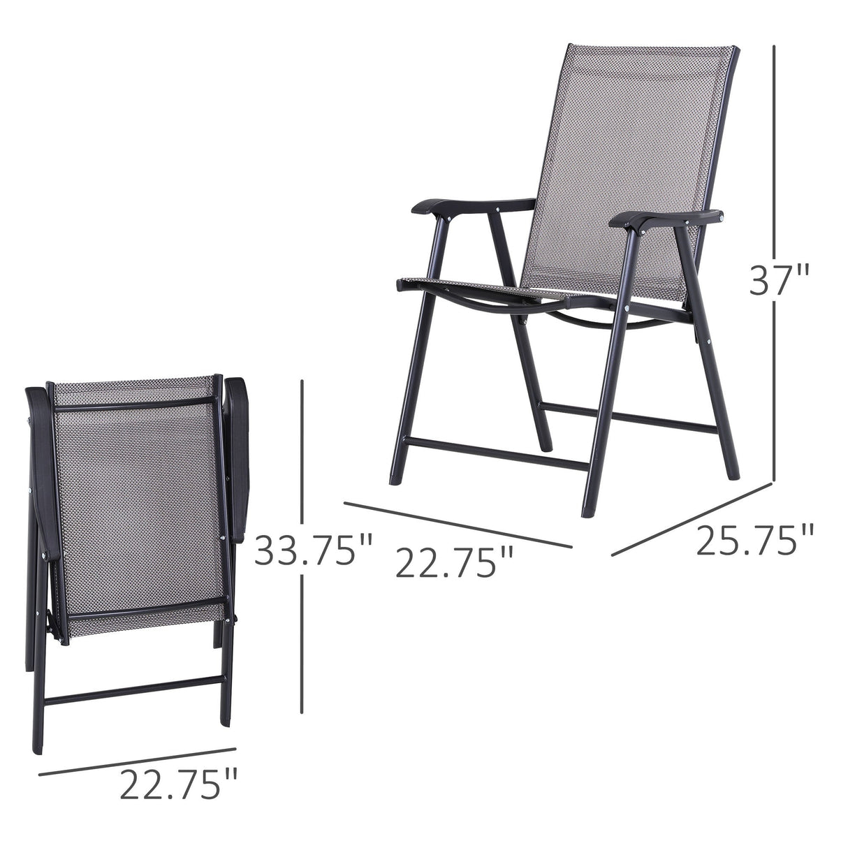 Outsunny set of 2 patio folding chairs, stackable outdoor sling patio dining chairs with armrests for lawn - Tuesday Morning - Outdoor Chairs