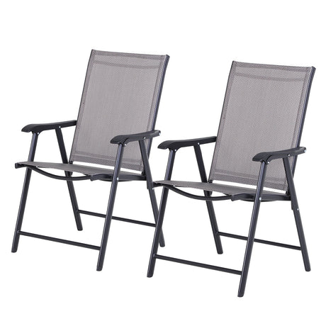 Outsunny set of 2 patio folding chairs, stackable outdoor sling patio dining chairs with armrests for lawn - Tuesday Morning - Outdoor Chairs