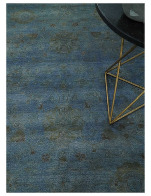 Overdyed Blue Hand Knotted 8x10 Traditional Antique Style Oushak Wool Accent Rug