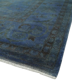 Overdyed Blue Hand Knotted 8x10 Traditional Antique Style Oushak Wool Accent Rug