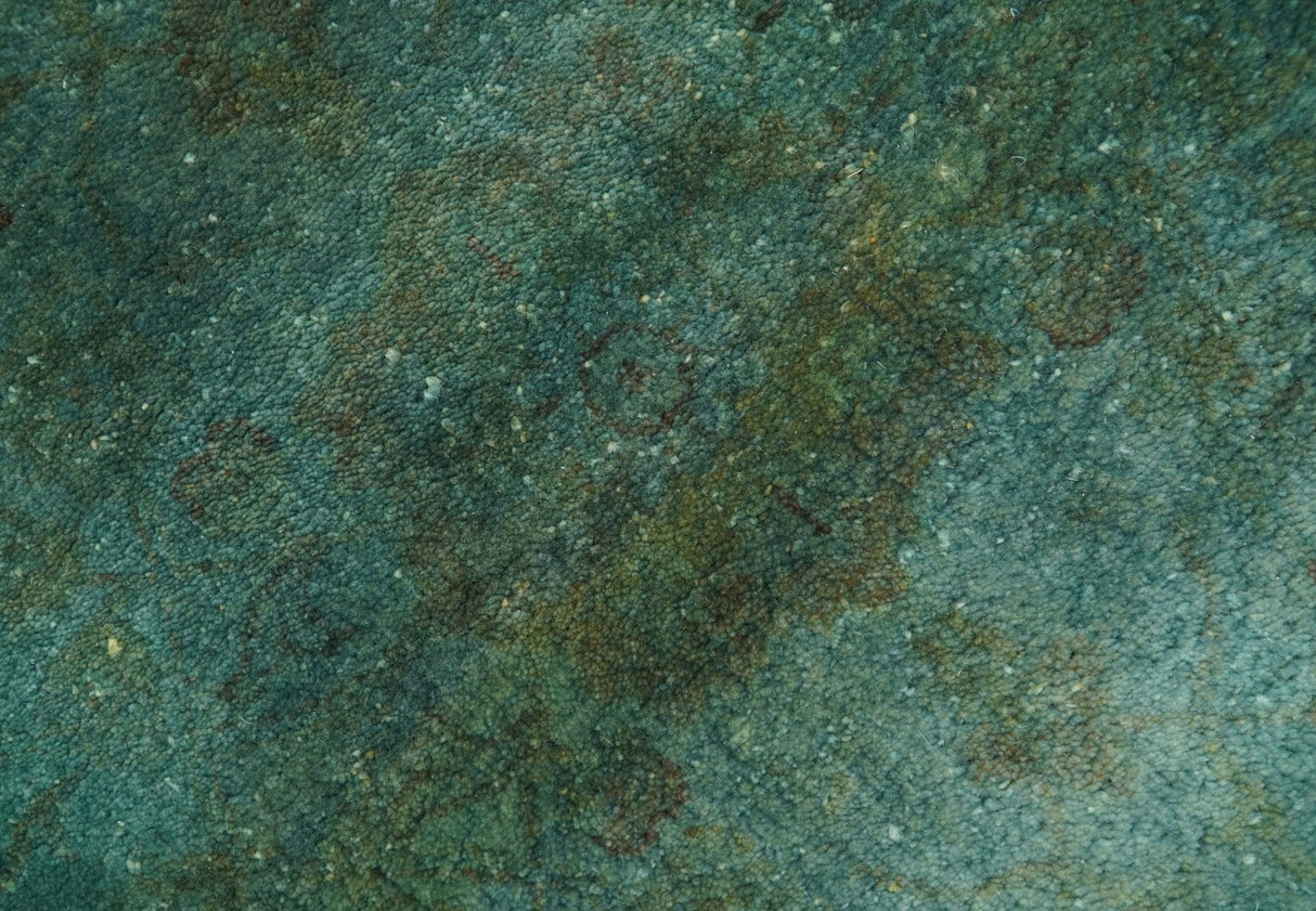 Overdyed Traditional Oriental Oushak Teal Hand knotted Wool Area Rug