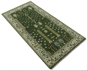 Oversize 5x10 Runner Rug Green Tree of life Hand Knotted Wool Rug