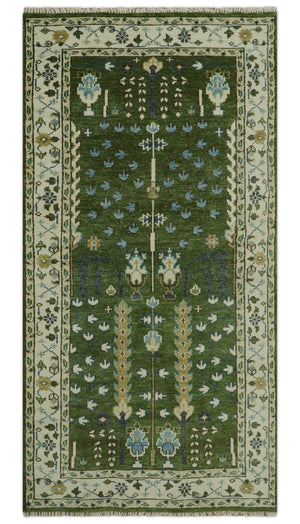 Oversize 5x10 Runner Rug Green Tree of life Hand Knotted Wool Rug