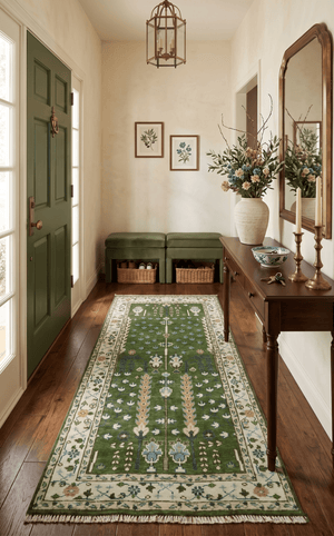 Oversize 5x10 Runner Rug Green Tree of life Hand Knotted Wool Rug