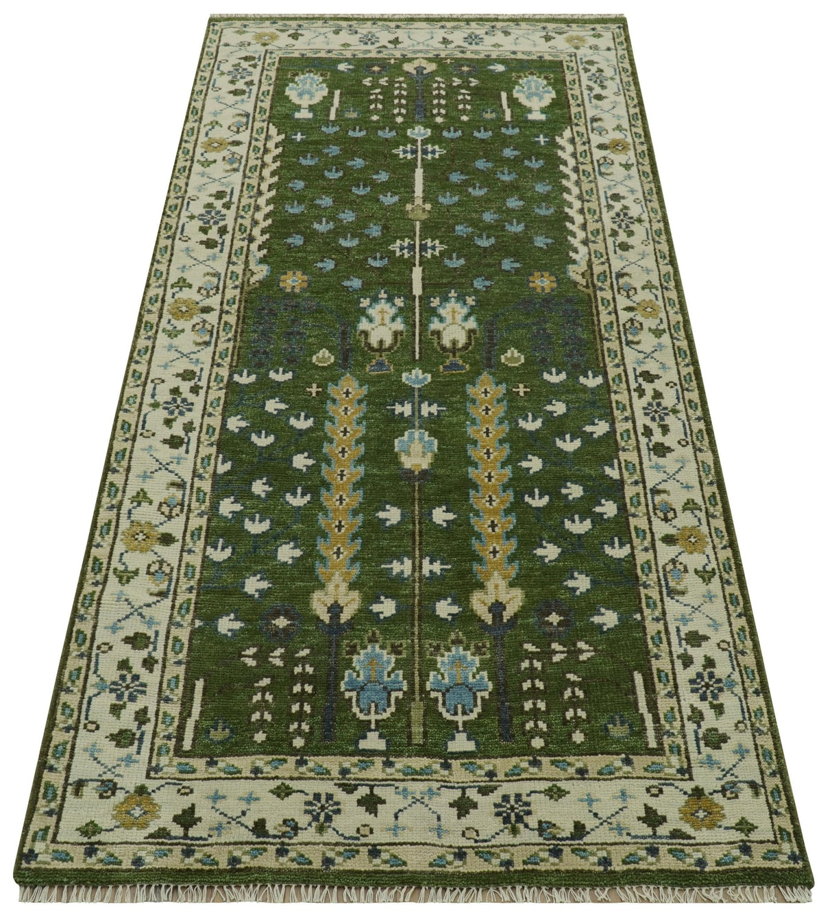 Oversize 5x10 Runner Rug Green Tree of life Hand Knotted Wool Rug