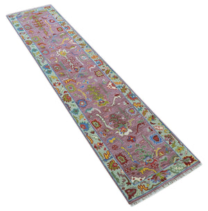 Oversize Runner 3x15 Pink And Blue Hand Knotted Wool Rug