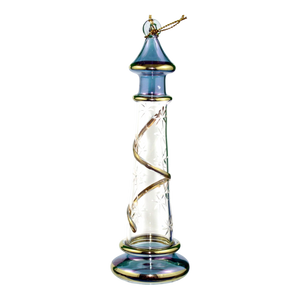 Glass Lighthouse Ornament With Gold Accent - Blue