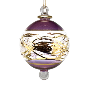 Floral Etched 3" Glass Ball - Purple