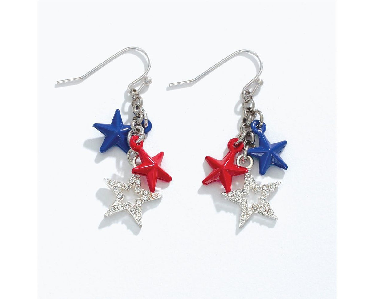 Patriotic Triple Star Dangle Earrings