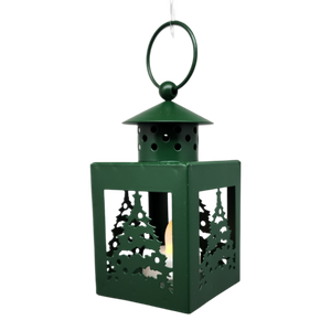 B/O Lighted Metal Holiday Lantern with LED Tealight - Green