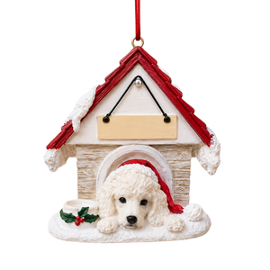 Ceramic Doghouse Ornament - Poodle White