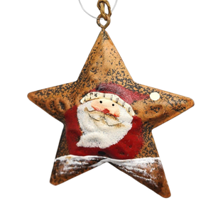 Rustic Santa Star Ornament - Hat Right