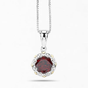 2.32 Carat Genuine Garnet and White Diamond 14K Yellow Gold with .925 Sterling Silver Pendant