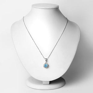 2.32 Carat Genuine Swiss Blue Topaz and White Diamond 14K Yellow Gold with .925 Sterling Silver Pendant