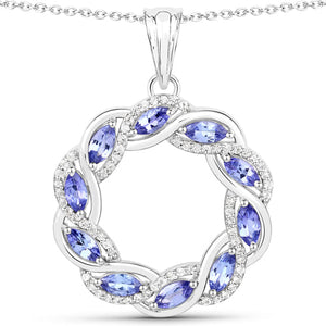 1.73 Carat Genuine Tanzanite and White Topaz .925 Sterling Silver Pendant