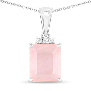 5.63 Carat Genuine Rose Quartz and White Topaz .925 Sterling Silver Pendant