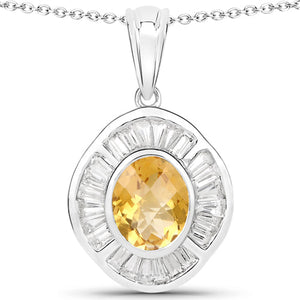 4.18 Carat Genuine Citrine and White Topaz .925 Sterling Silver Pendant