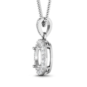 0.18 Carat Genuine White Diamond 14K White Gold Semi Mount Pendant - holds 8x6mm Oval Gemstone