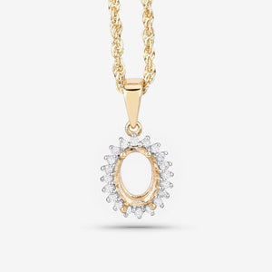 0.13 Carat Genuine White Diamond 14K Yellow Gold Semi Mount Pendant - holds 8x6mm Oval Gemstone