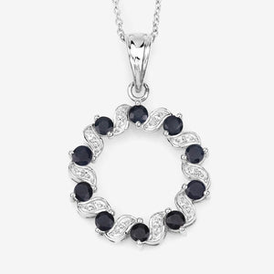1.30 Carat Genuine Blue Sapphire and White Topaz .925 Sterling Silver Pendant