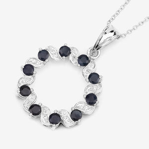 1.30 Carat Genuine Blue Sapphire and White Topaz .925 Sterling Silver Pendant
