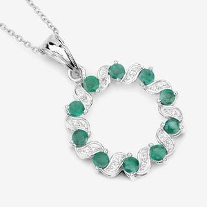 1.10 Carat Genuine Emerald and White Topaz .925 Sterling Silver Pendant